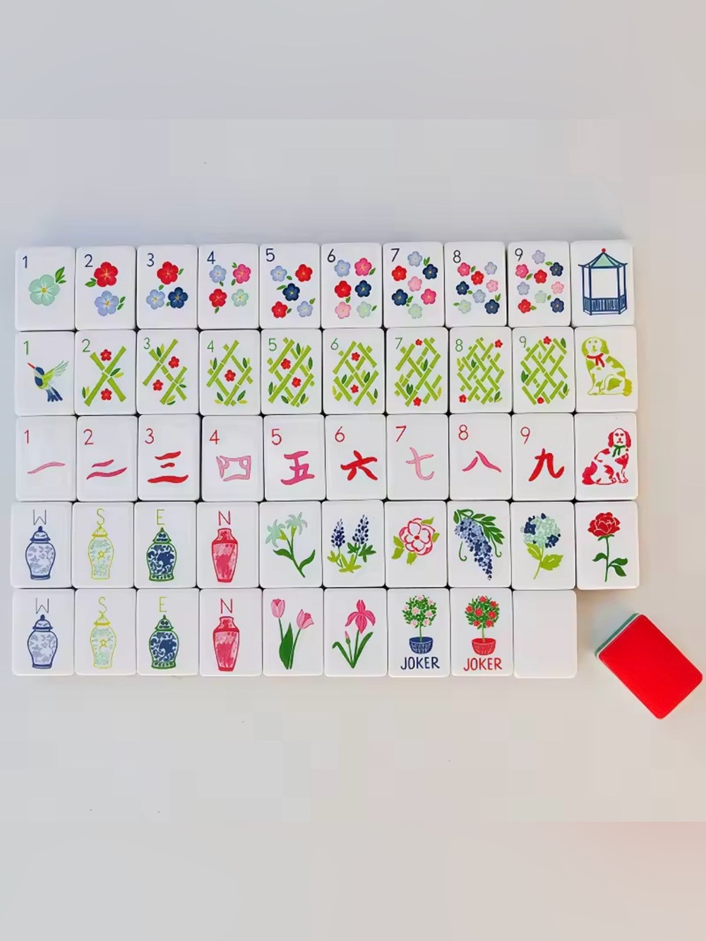 American Mahjong- Red chinoiserie puppy Acrylic LAST ONE!